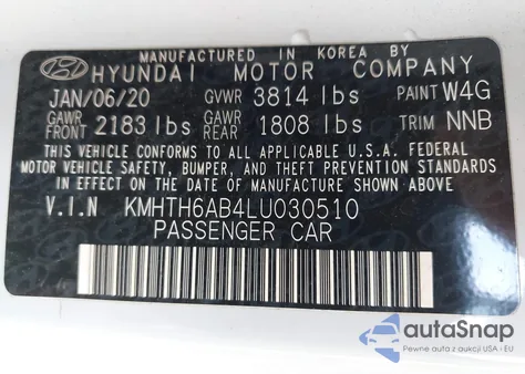 2020 Hyundai Veloster Turbo R-Spec z USA, uszkodzony, nr VIN KMHTH6AB4LU030510